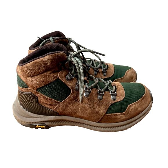 Merrell Men's 9 Ontario 85 Mid Waterproof Hiking Trail Boots Lace Up Brown Green - Picture 1 of 6